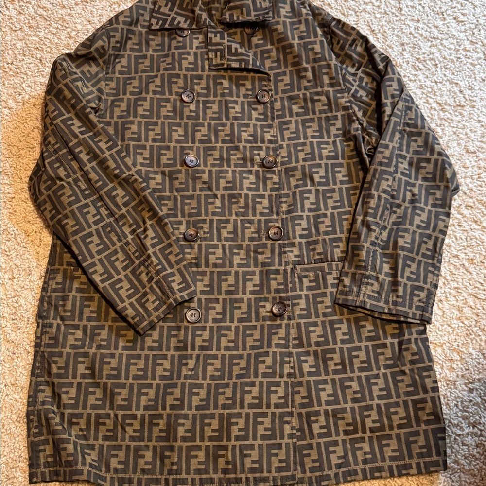 Fendi Brown and Black FF Pattern Double Button Coat
